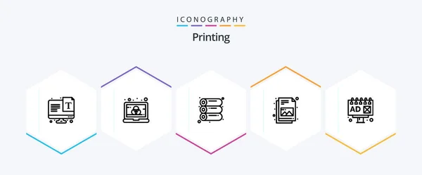 Printing Line Icon Pack Including Advertising Machine File — Image vectorielle