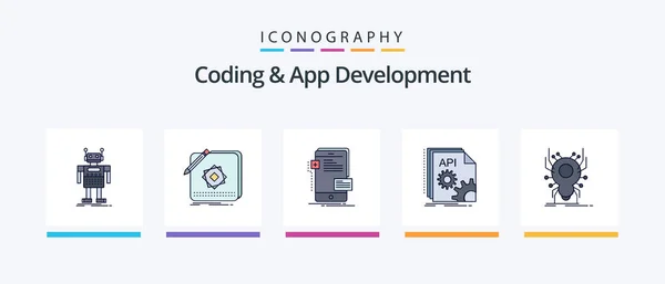 Coding App Development Line Filled Icon Pack Including Product Design — Archivo Imágenes Vectoriales