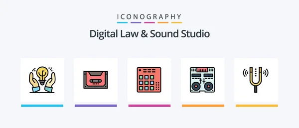 Digital Law Sound Studio Line Filled Icon Pack Including Development — Stockový vektor
