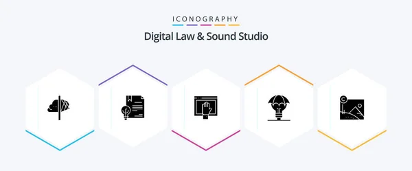 Digital Law Sound Studio Glyph Icon Pack Including Defence Proteced — Vettoriale Stock
