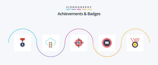 Achievements Badges Flat Icon Pack Including Award Sharp Prize Ribbon — Vettoriale Stock