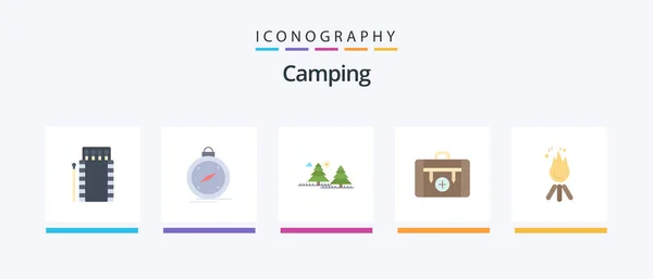Camping Flat Icon Pack Including Health Bag Gps Pines Jungle — Stock Vector