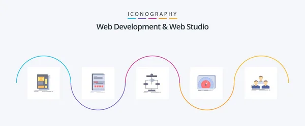 Web Development Web Studio Flat Icon Pack Including Speed Dashboard — Stok Vektör