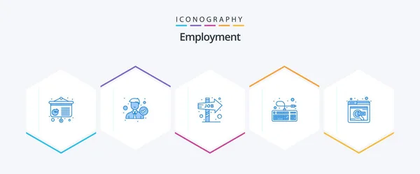 Employment Blue Icon Pack Including Online Connection Career Hardware Computer — Stockvektor