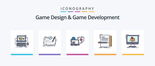 Game Design Game Development Line Filled Icon Pack Including Mission — Stockvector