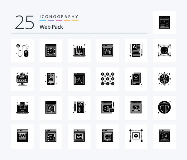 Web Pack Solid Glyph Icon Pack Including Web Lock Page — Stock vektor