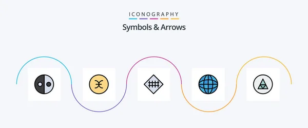 Symbols Arrows Line Filled Flat Icon Pack Including Rune Worldwide — Vetor de Stock
