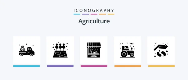 Agriculture Glyph Icon Pack Including Garden Agriculture Barn Tractor Agrimotor — Stok Vektör