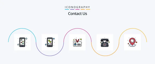 Contact Line Filled Flat Icon Pack Including Communication Location Identification — 图库矢量图片