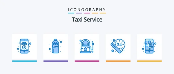 Taxi Service Blue Icon Pack Including Route Mobile Gas Map — Wektor stockowy