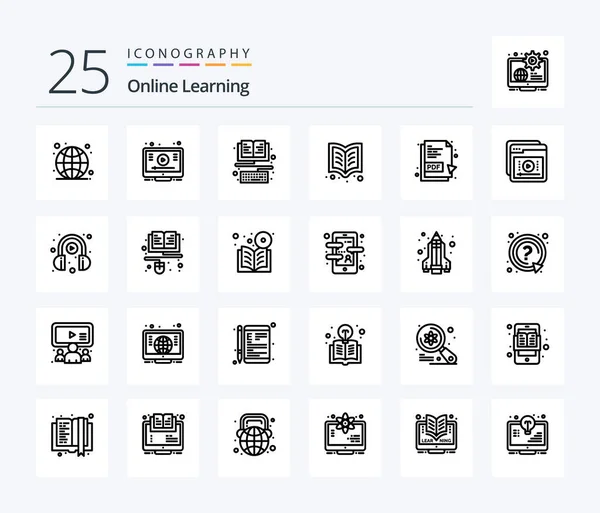 Online Learning Line Icon Pack Including Pdf Document Reading Book — Stok Vektör