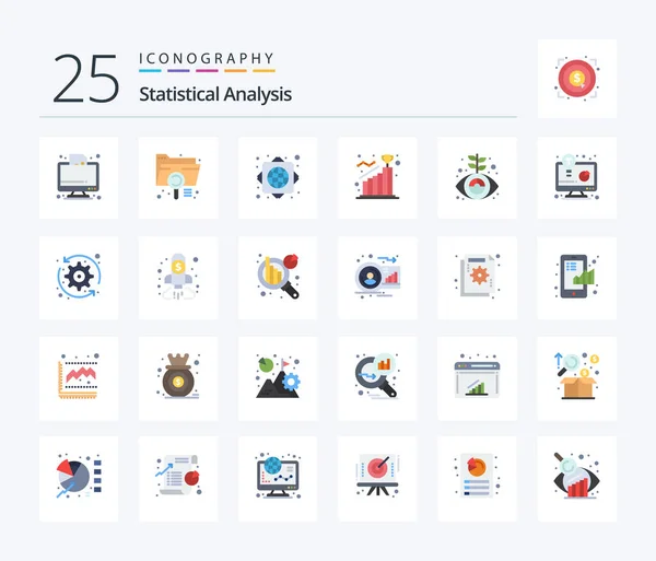 Statistical Analysis Flat Color Icon Pack Including Step Goal Extension — Stockový vektor