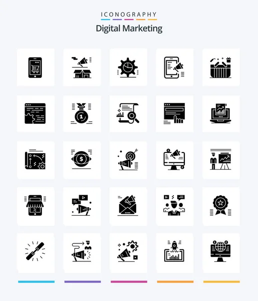 Creative Digital Marketing Glyph Solid Black Icon Pack Digital Campaign — Stock vektor