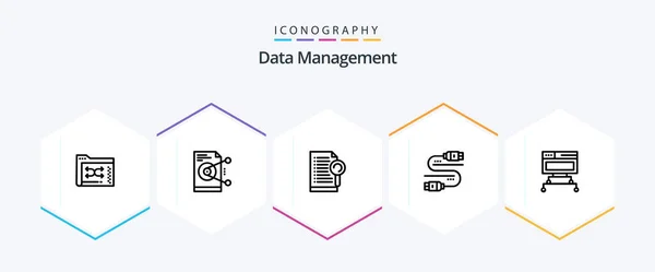 Data Management Line Icon Pack Including Search Share File — Stok Vektör