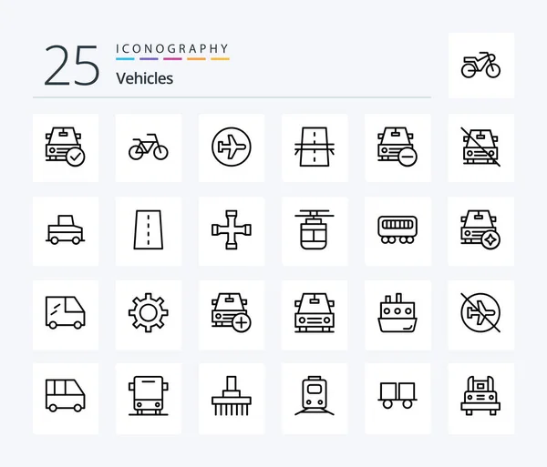 Vehicles Line Icon Pack Including Car Grid Airplane Creative Bridge — Vettoriale Stock