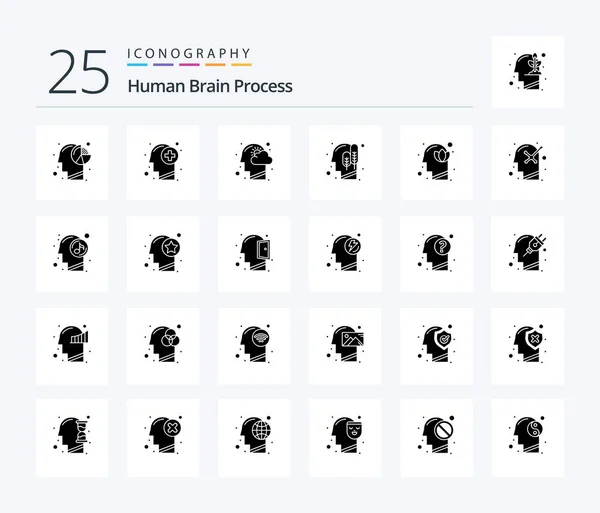 Human Brain Process Solid Glyph Icon Pack Including Human Ecology — Stock Vector