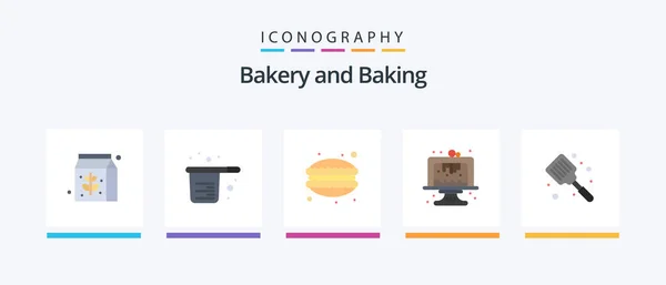 Baking Flat Icon Pack Including Baking Dessert Cafe Cake Baking — Stock Vector