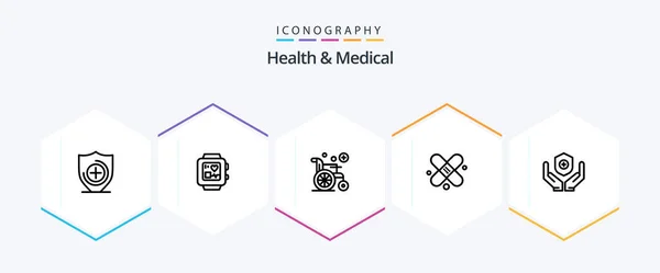 Health Medical Line Icon Pack Including Handcare Wheel Chair Shield — Wektor stockowy