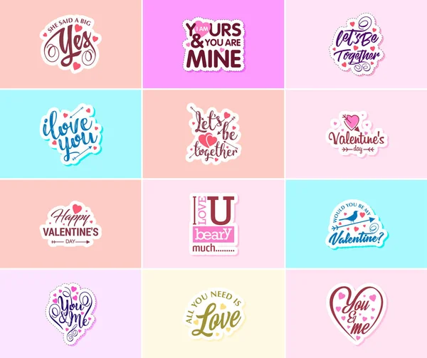 Saying Love You Valentine Day Typography Graphics Stickers — Stock Vector