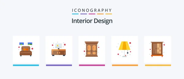 Interior Design Flat Icon Pack Including Cupboard Light Television Lamp — Image vectorielle