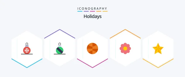 Holidays Flat Icon Pack Including Flower Star Festival — Vector de stock