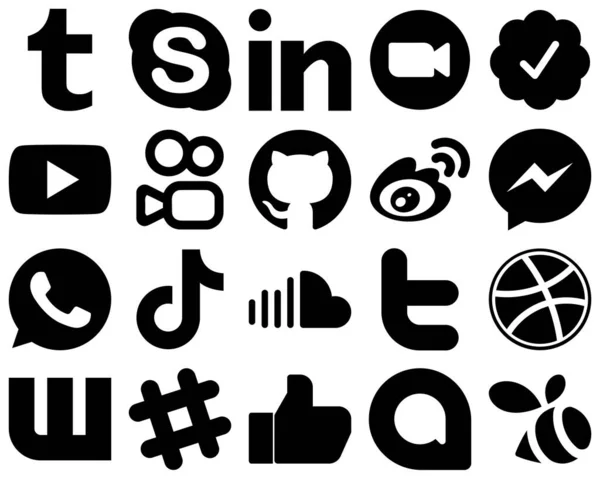 High Resolution Black Solid Social Media Icons Sina Weibo Kuaishou — Stock Vector