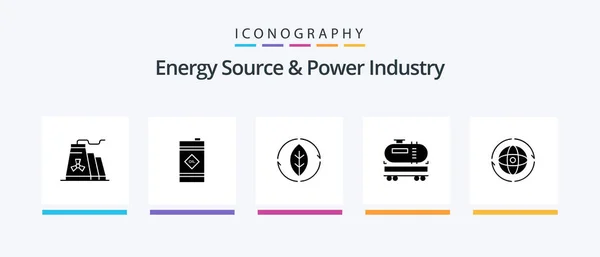 Energy Source Power Industry Glyph Icon Pack Including World Construction — Vector de stock