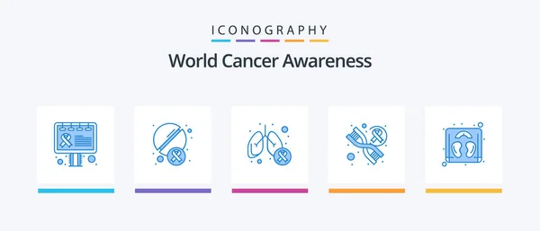World Cancer Awareness Blue Icon Pack Including Scale Genome Cancer — 图库矢量图片