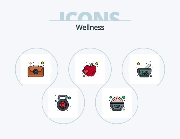 Wellness Line Filled Icon Pack Icon Design Herbal Bowl Bowl — Vetor de Stock