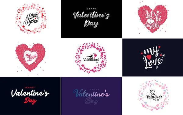 Happy Valentine Day Greeting Card Template Floral Theme Red Pink — Vettoriale Stock