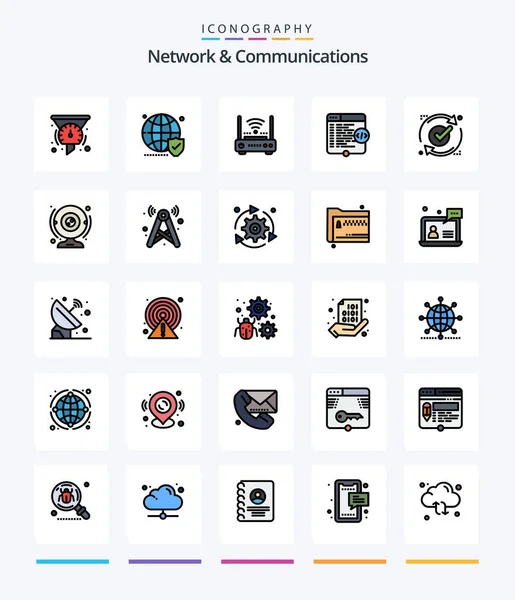 Creative Network Communications Line Filled Icon Pack Website Code World — Stockový vektor