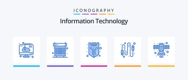 Information Technology Blue Icon Pack Including Computer Audio Heat Web — Archivo Imágenes Vectoriales