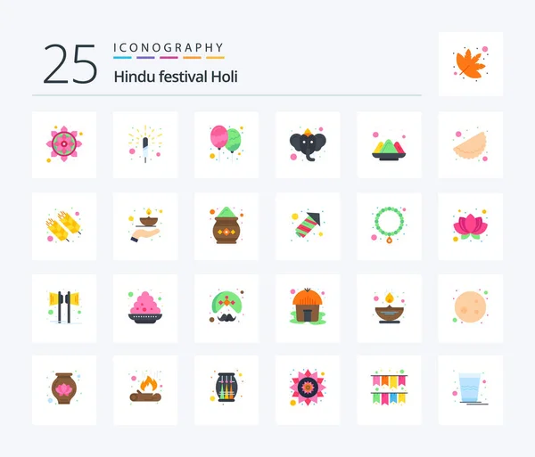 Holi Flat Color Icon Pack Including Holi Hinduism Decoration Hindu — Archivo Imágenes Vectoriales