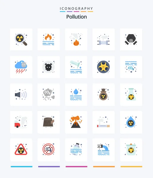 Creative Pollution Flat Icon Pack Gas Pollution Smoke Mask Waste — Stockový vektor