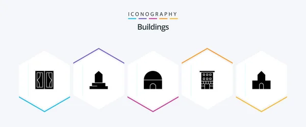 Buildings Glyph Icon Pack Including Christian Building Catholic Mosque Cathedral — Stok Vektör