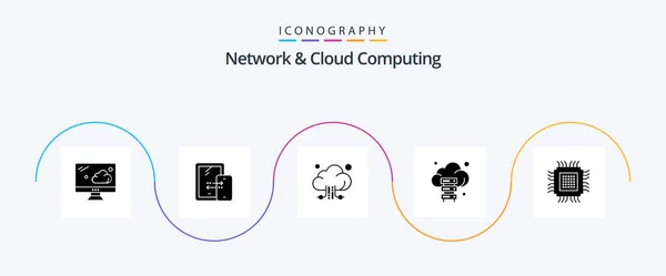 Network Cloud Computing Glyph Icon Pack Including Data Big Connection — Stockový vektor