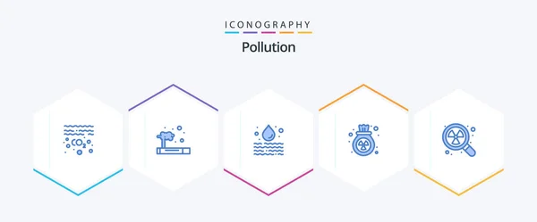 Pollution Blue Icon Pack Including Radioactive Waste Water Trash Gas — Vettoriale Stock