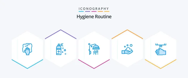 Hygiene Routine Blue Icon Pack Including Cleaning Bath Bathroom Wash — Stockvector