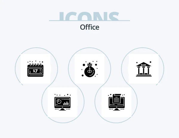 Office Glyph Icon Pack Дизайн Піктограм Фінанси Офіс Календар Світло — стоковий вектор