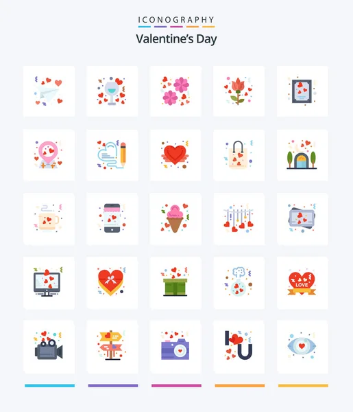 Creative Valentines Day Flat Icon Pack Valentines Heart Flower Card — Διανυσματικό Αρχείο