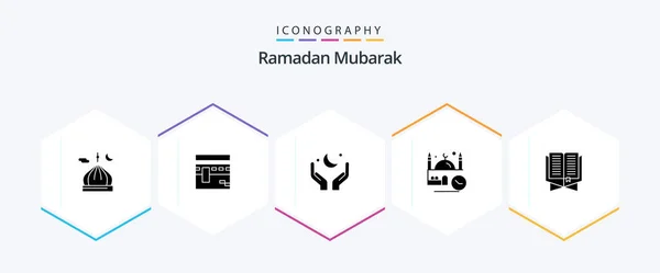 Ramadan Glyph Icon Pack Including Masjid Time Islam Eid Moon — Stock Vector