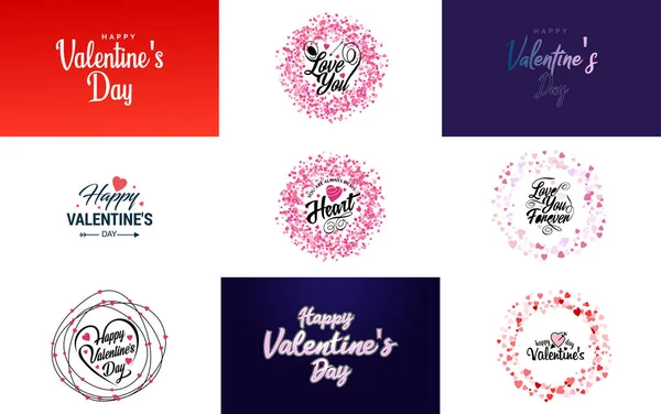 Happy Valentine Day Greeting Card Template Cute Animal Theme Pink — Vector de stock