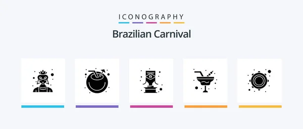 Brazilian Carnival Glyph Icon Pack Including Music Glass Brazilian Wine — Stockový vektor