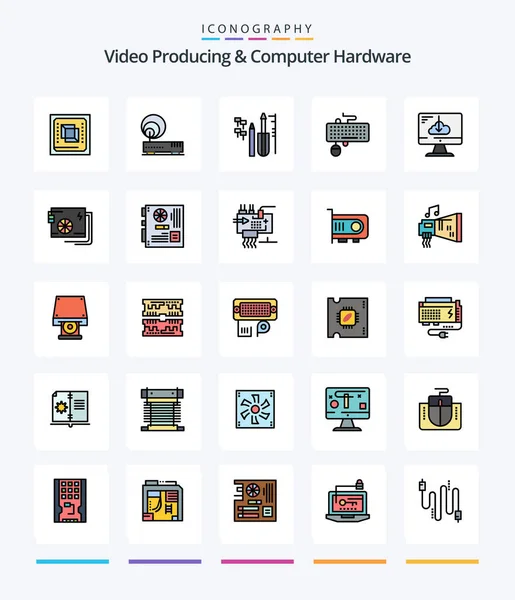 創造的なビデオの生産とコンピュータのハードウェア25ライン記入アイコンパックなど古くなった キーボード ネットワークだ インターフェースだ — ストックベクタ