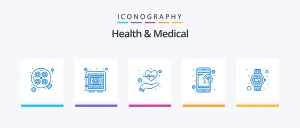 Health Medical Blue Icon Pack Including Service Online Security Box — Stok Vektör