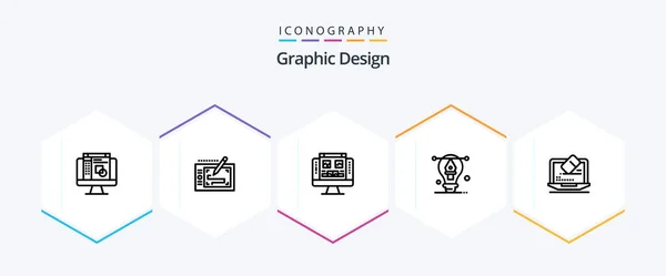 Graphic Design Line Icon Pack Including Designing Bulb Layout Monitor — Image vectorielle