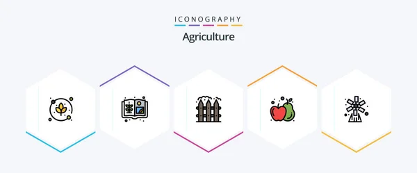 Agriculture Filledline Icon Pack Including Windmill Garden Fence Farming Apple — Wektor stockowy