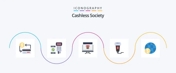 Cashless Society Flat Icon Pack Including Payment Cashless Scan Shopping — 图库矢量图片