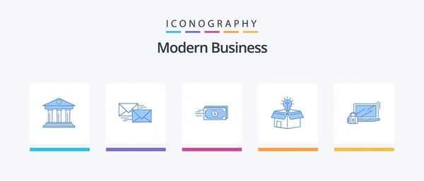 Modern Business Blue Icon Pack Including Box Money Forward Flow — Archivo Imágenes Vectoriales