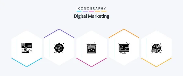 Digital Marketing Glyph Icon Pack Including Marketing Target Rating Goal — Image vectorielle
